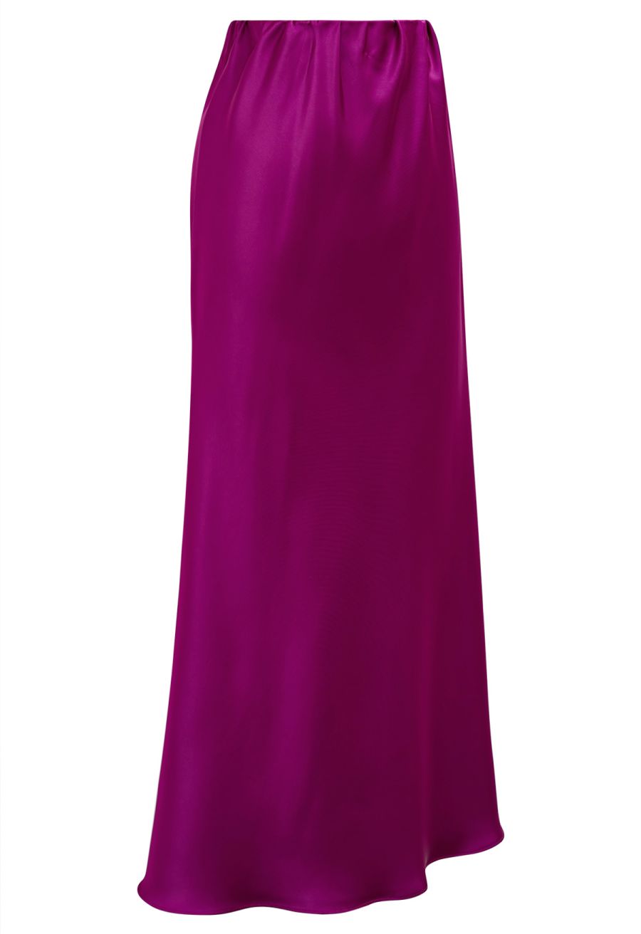 Satin Finish Mermaid Maxi Skirt in Magenta