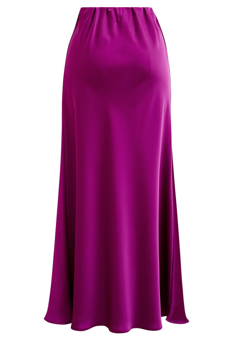 Satin Finish Mermaid Maxi Skirt in Magenta
