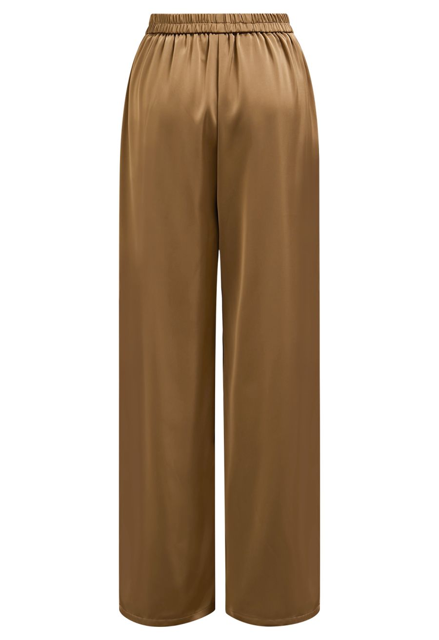 Satin Finish Pull-On Pants in Tan
