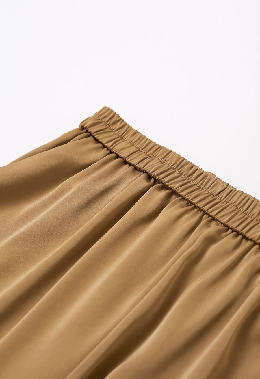 Satin Finish Pull-On Pants in Tan