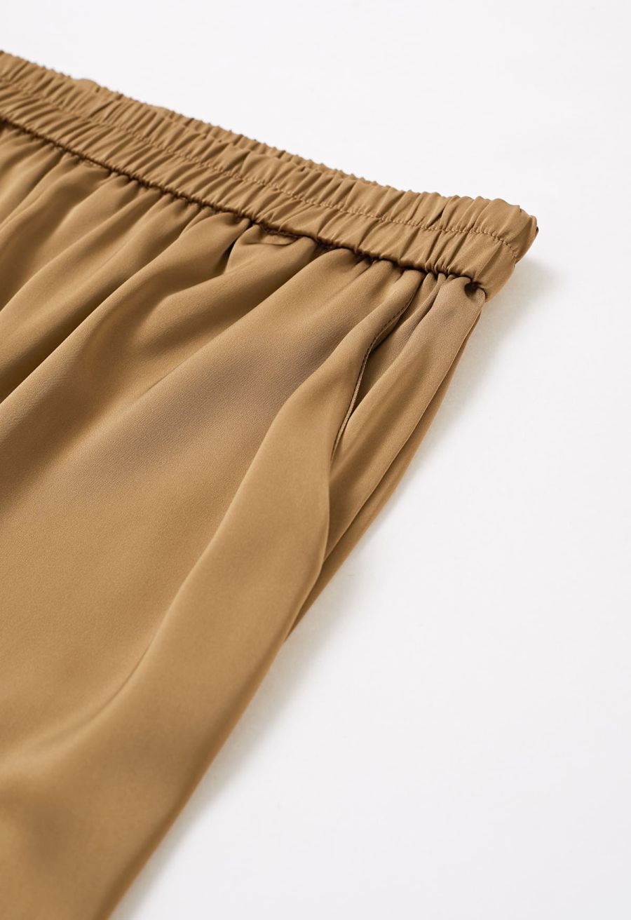 Satin Finish Pull-On Pants in Tan