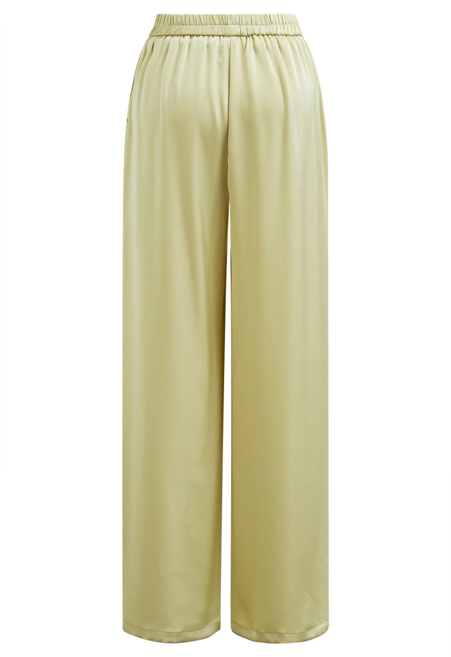 Satin Finish Pull-On Pants in Lime