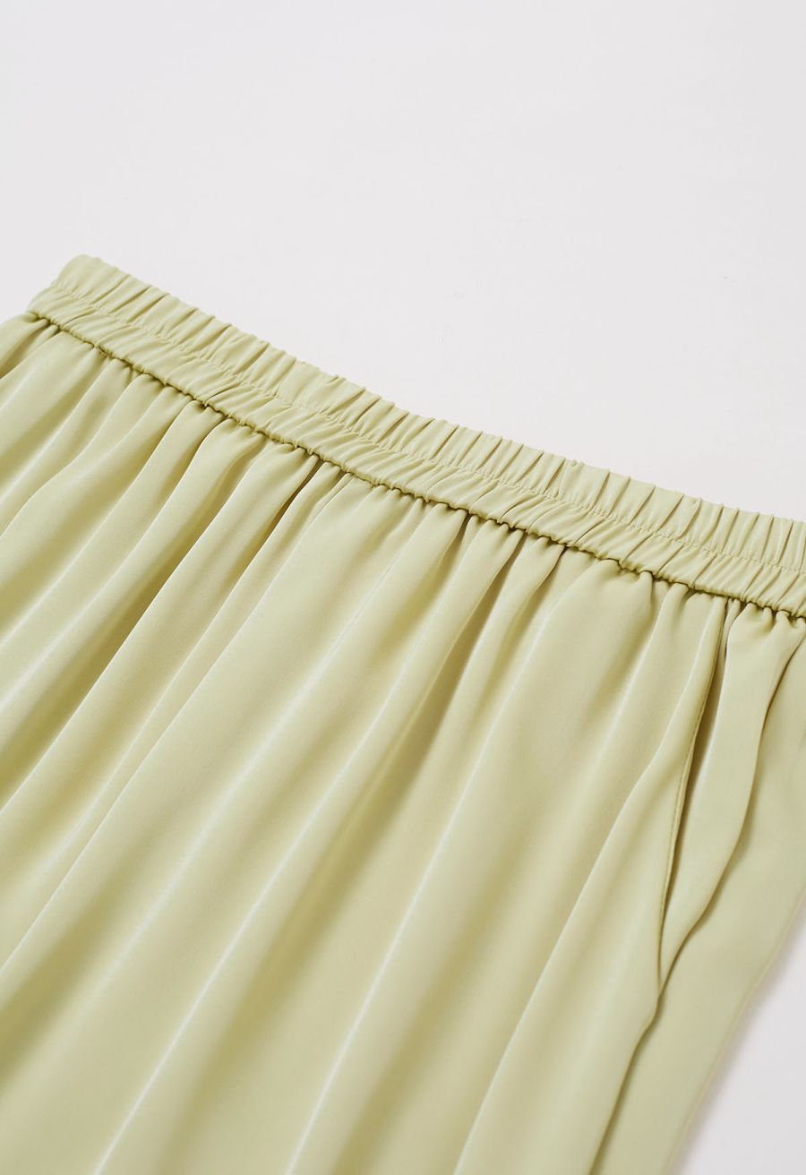 Satin Finish Pull-On Pants in Lime