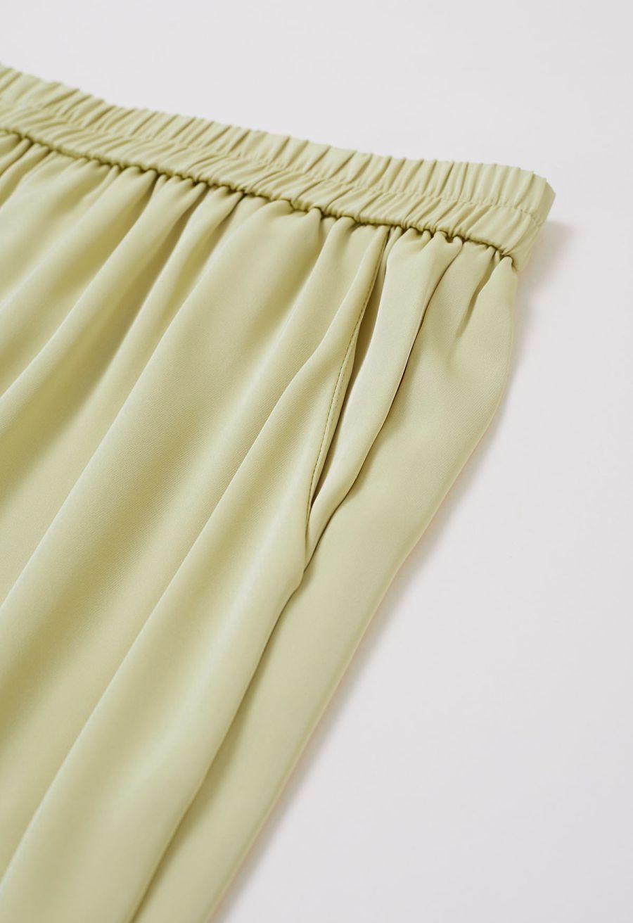 Satin Finish Pull-On Pants in Lime