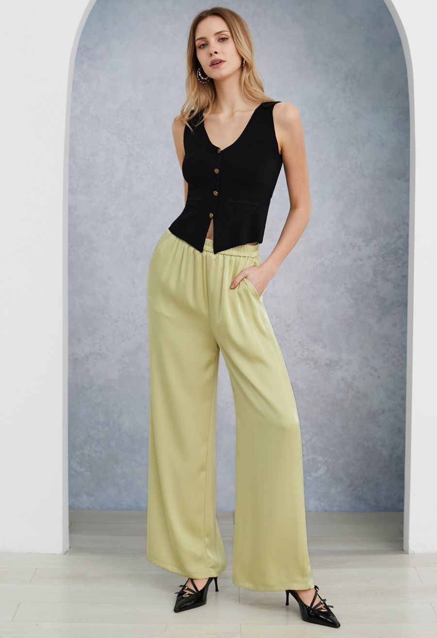 Satin Finish Pull-On Pants in Lime