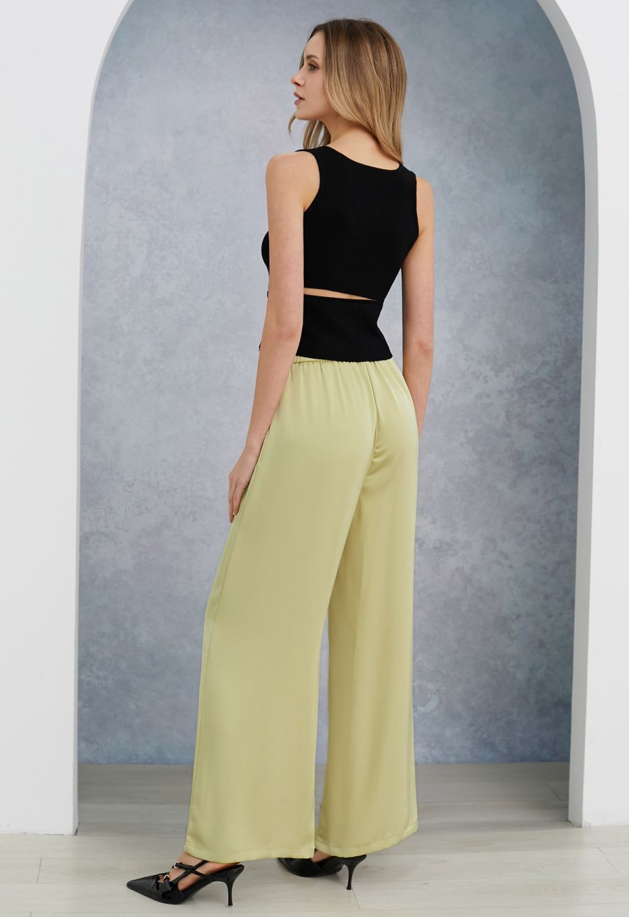 Satin Finish Pull-On Pants in Lime