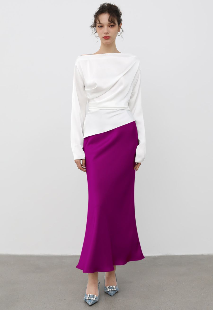 Satin Finish Mermaid Maxi Skirt in Magenta