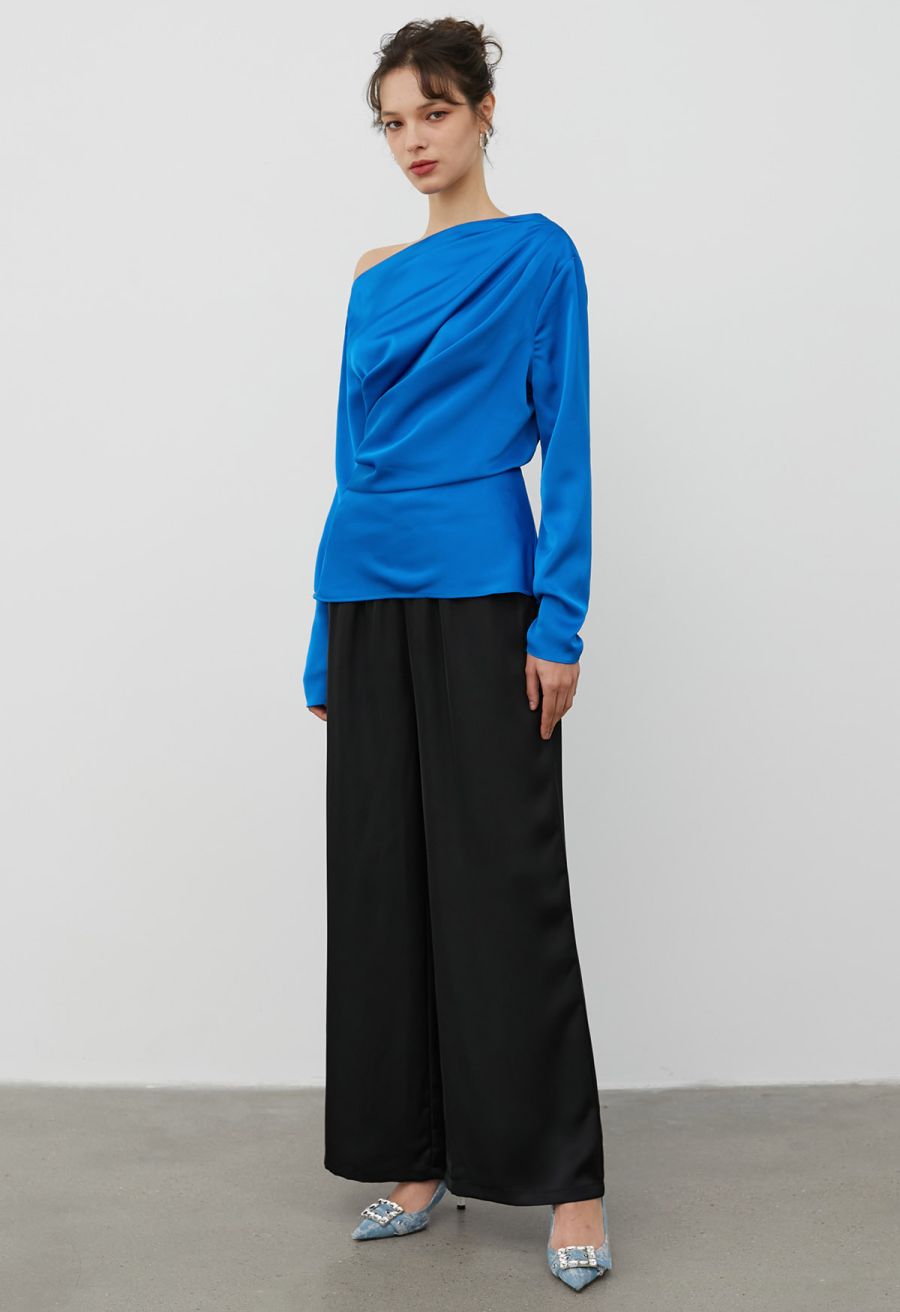 Satin Finish Pull-On Pants in Black
