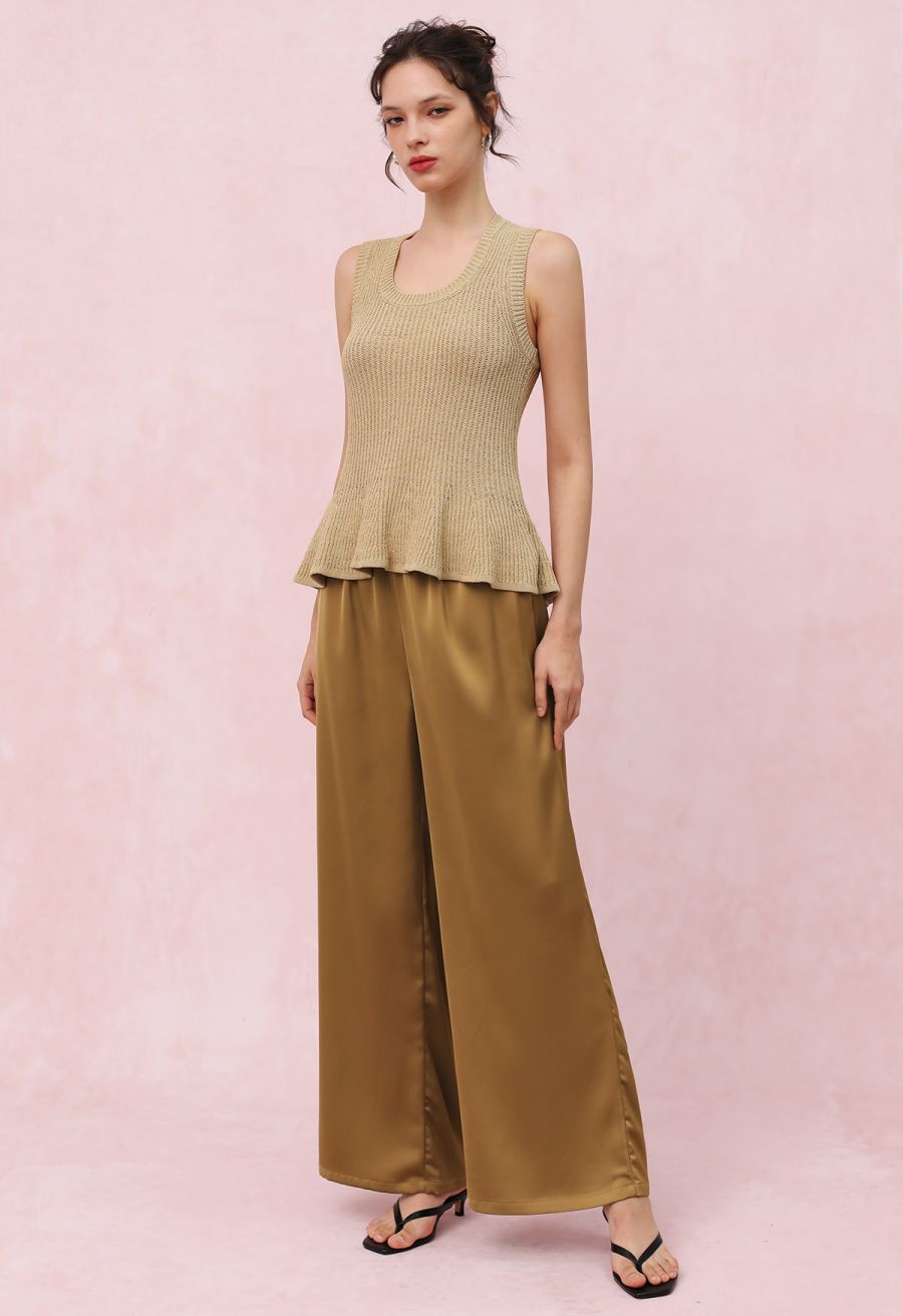 Satin Finish Pull-On Pants in Tan