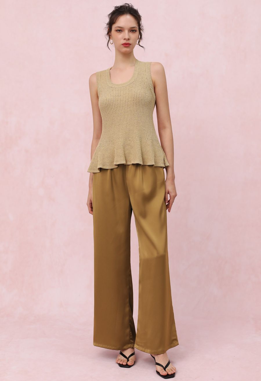 Satin Finish Pull-On Pants in Tan