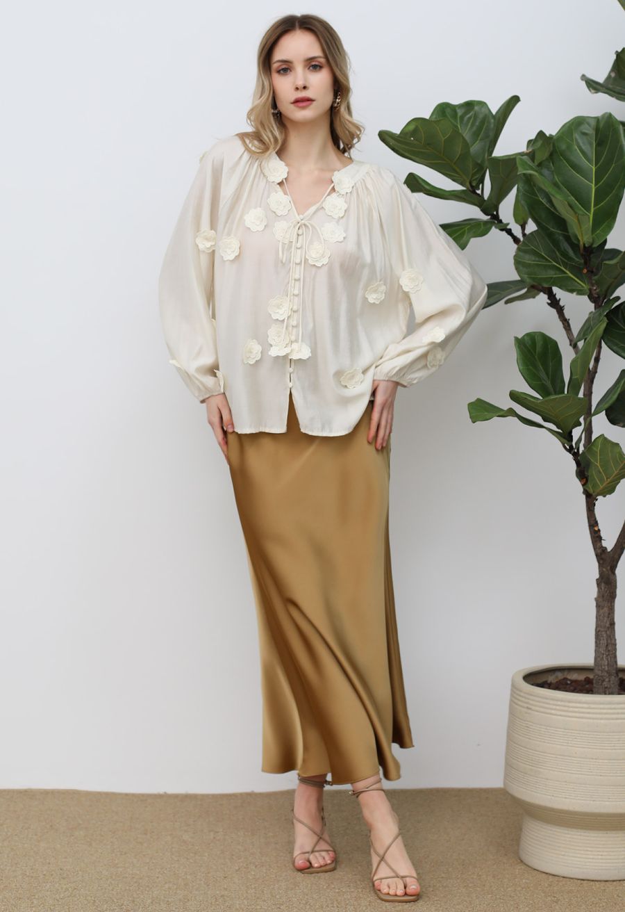 Satin Finish Mermaid Maxi Skirt in Gold