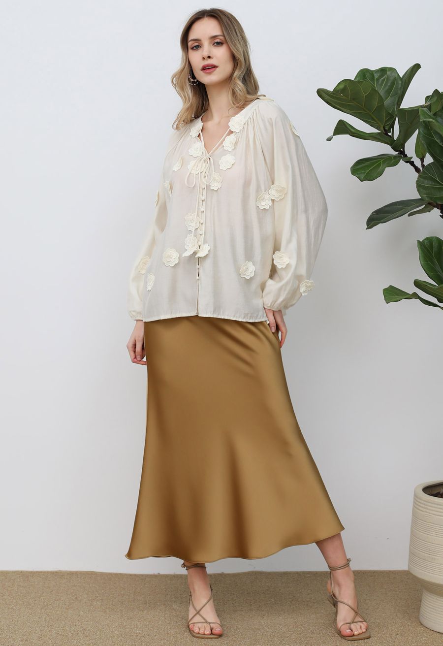 Satin Finish Mermaid Maxi Skirt in Gold
