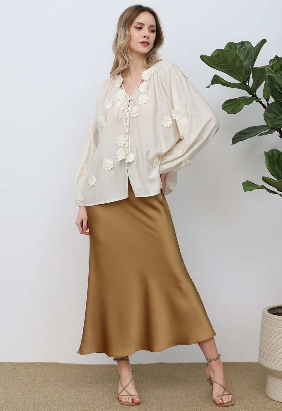 Satin Finish Mermaid Maxi Skirt in Gold