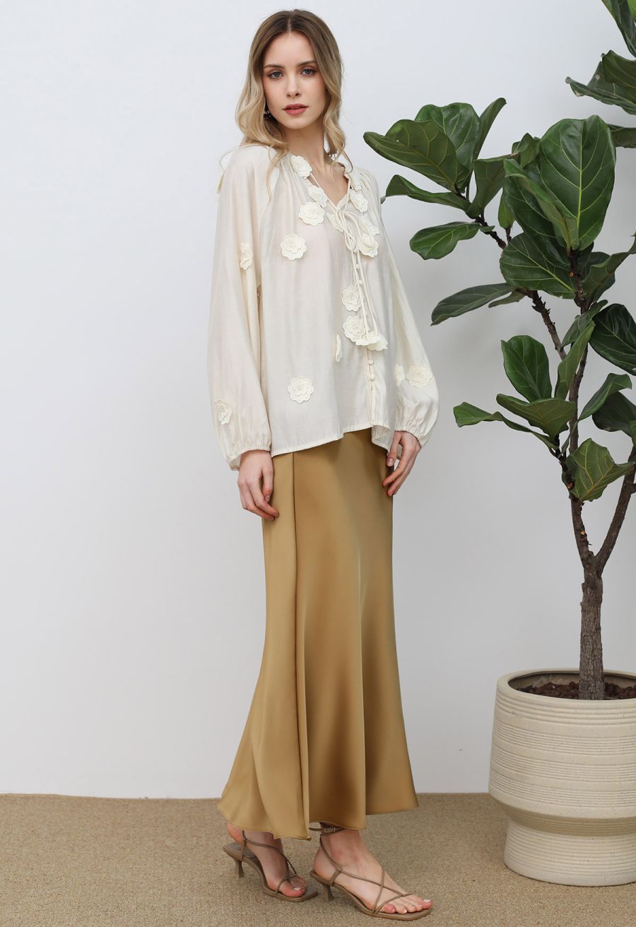 Satin Finish Mermaid Maxi Skirt in Gold