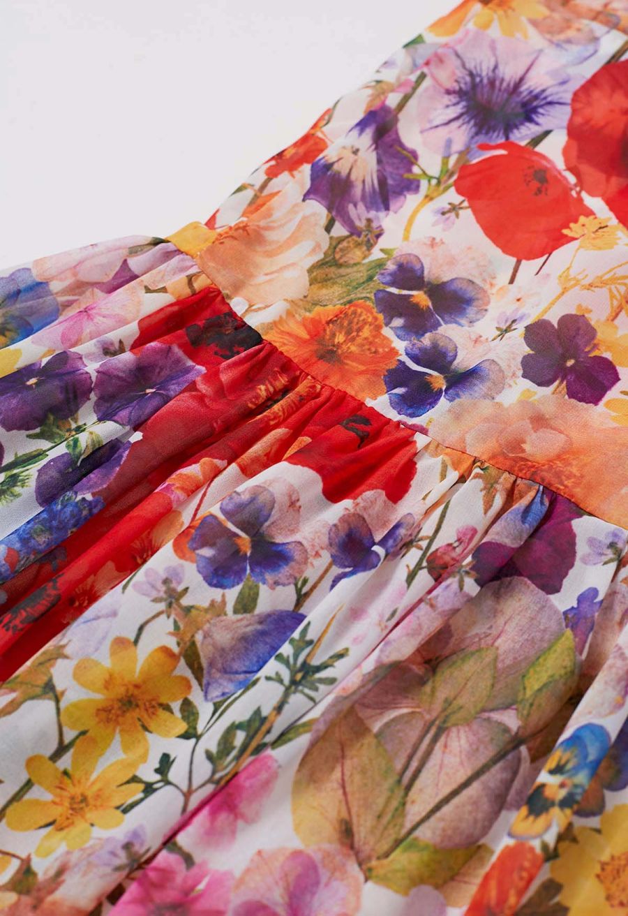 Garden Symphony Tie Waist Chiffon Dress