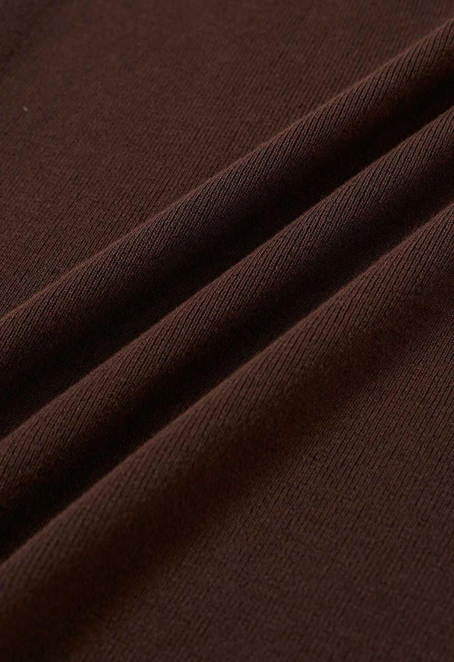 Choker Neck Cap Sleeve Knit Top in Brown