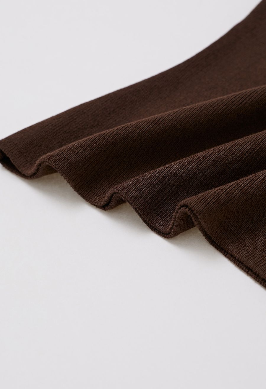 Choker Neck Cap Sleeve Knit Top in Brown