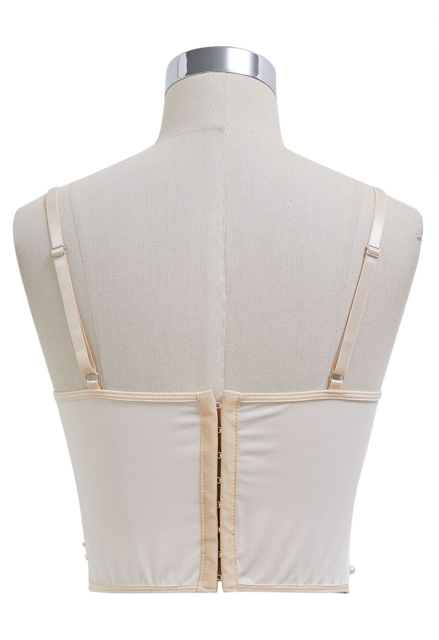 Pearl Floret Embroidered Mesh Bustier Top