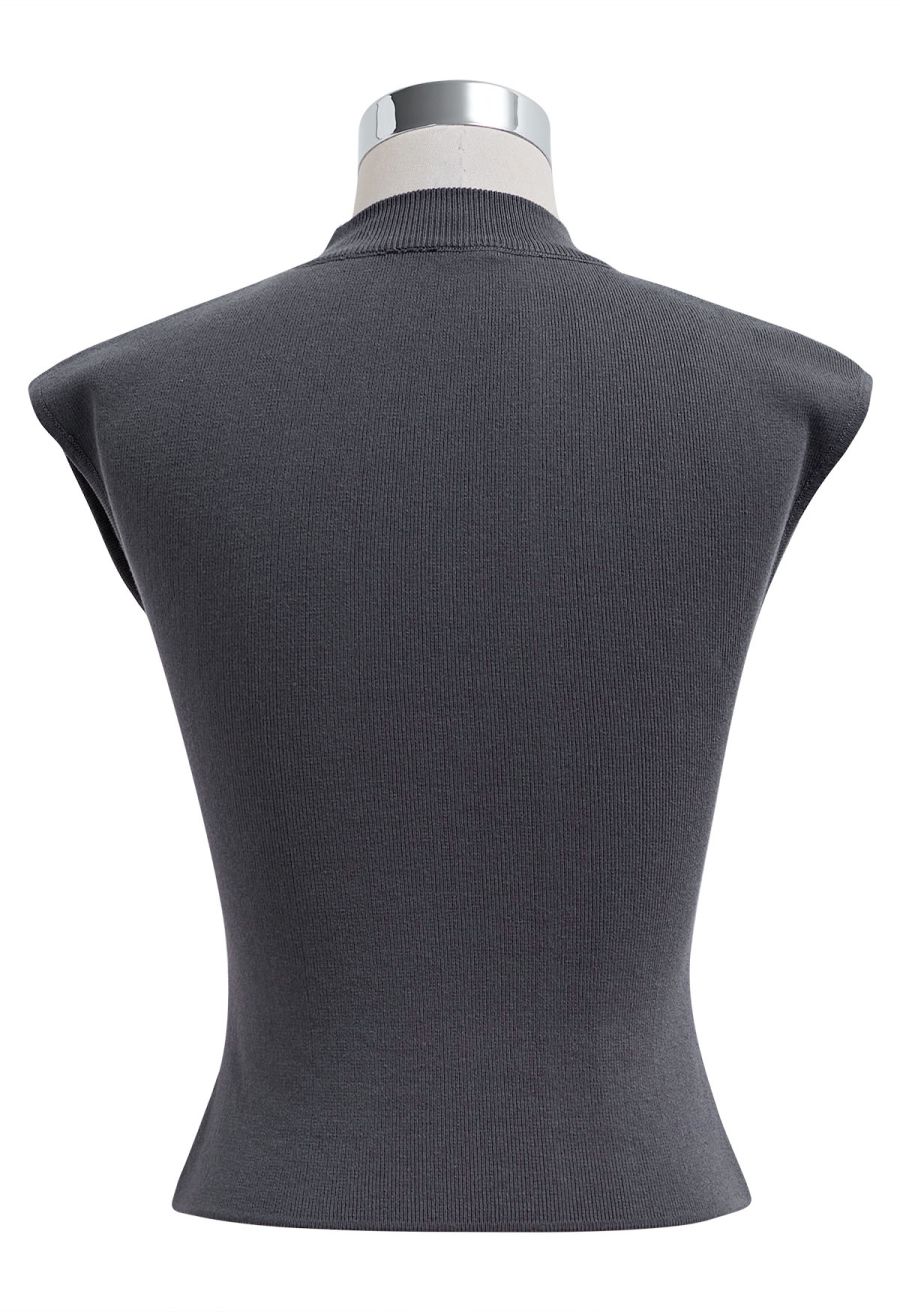 Choker Neck Cap Sleeve Knit Top in Smoke