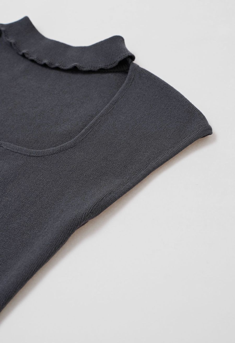 Choker Neck Cap Sleeve Knit Top in Smoke
