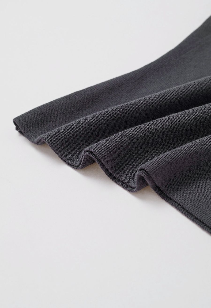 Choker Neck Cap Sleeve Knit Top in Smoke