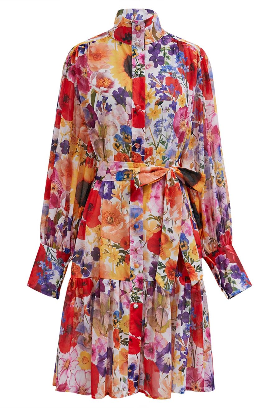 Garden Symphony Tie Waist Chiffon Dress