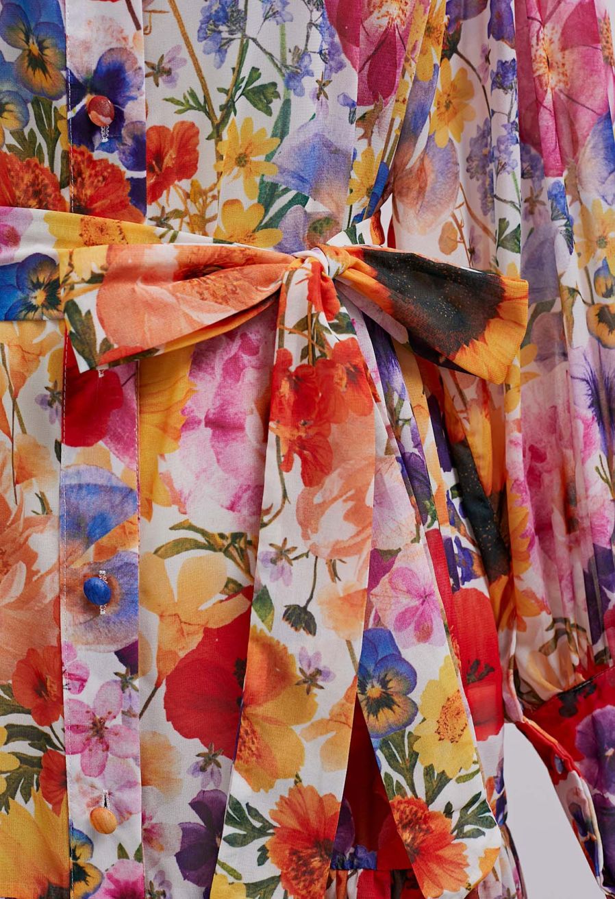 Garden Symphony Tie Waist Chiffon Dress