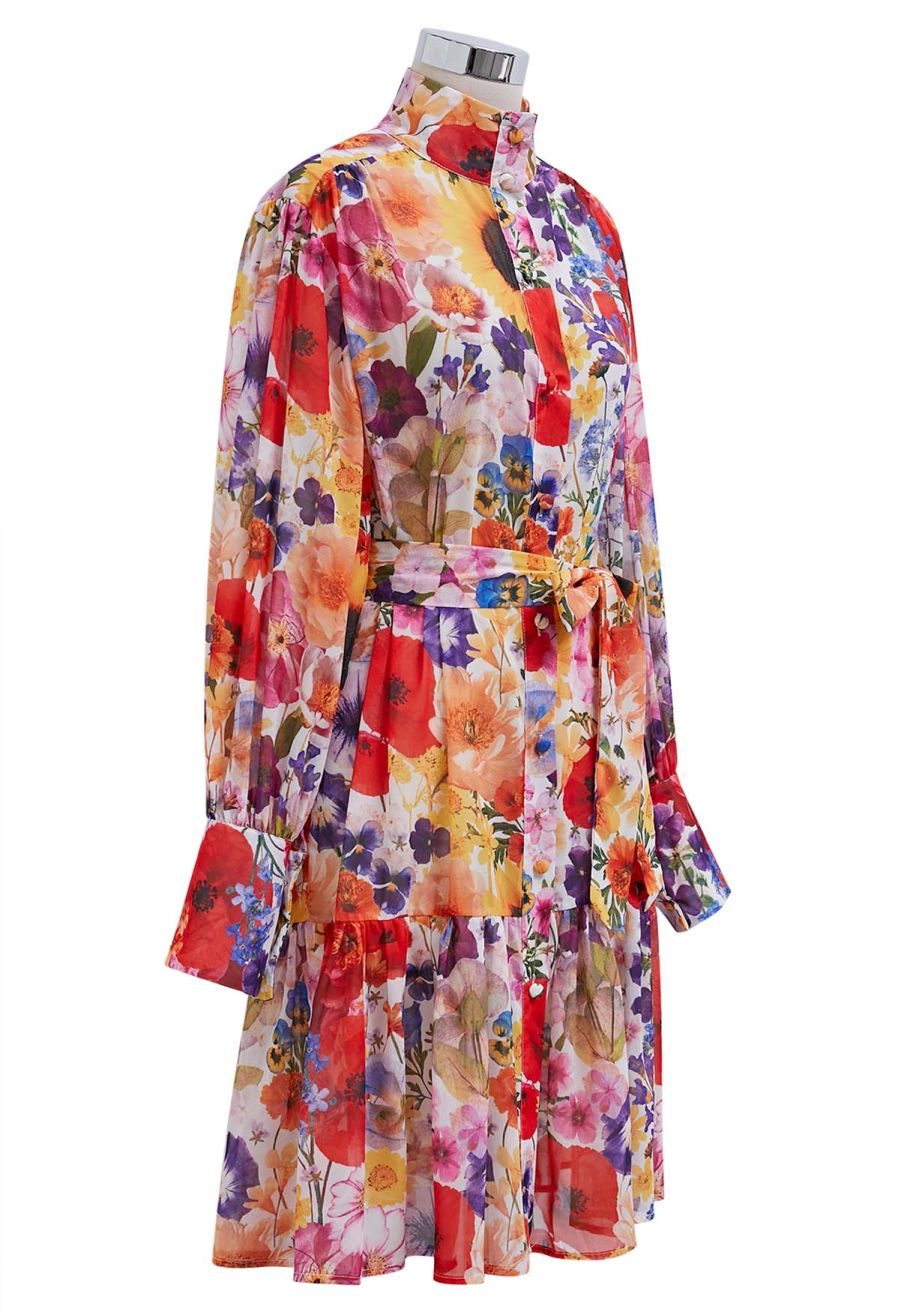 Garden Symphony Tie Waist Chiffon Dress