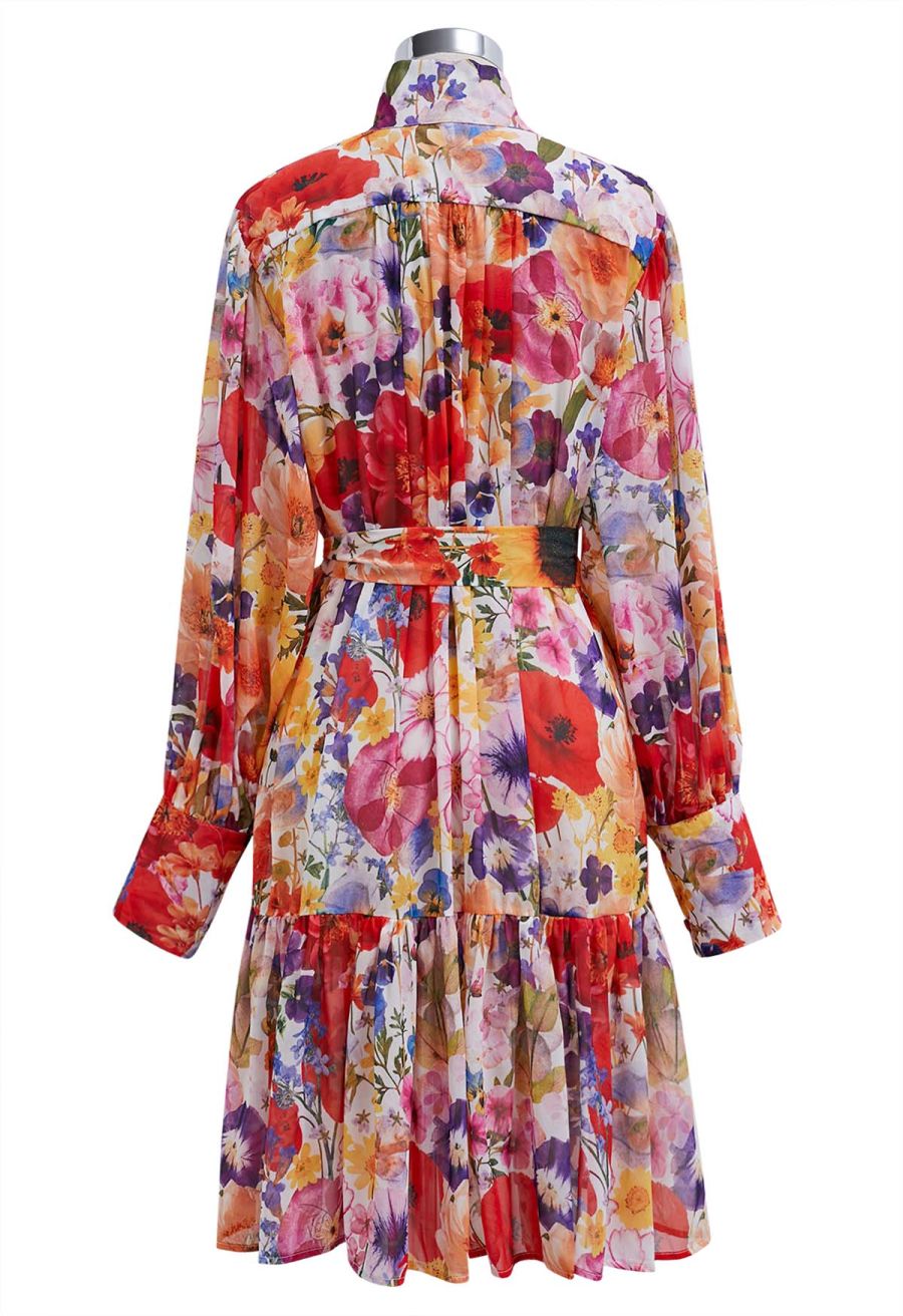 Garden Symphony Tie Waist Chiffon Dress