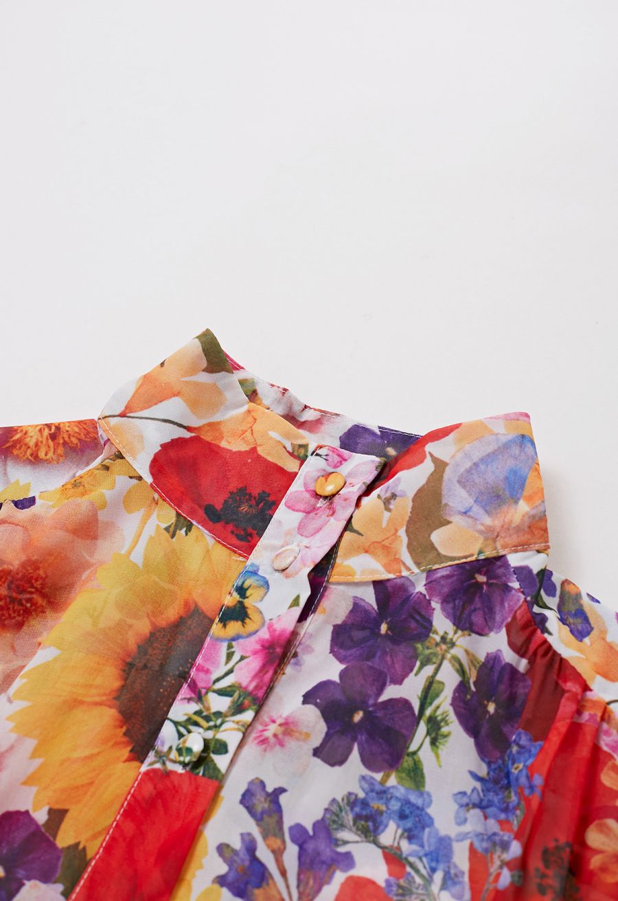 Garden Symphony Tie Waist Chiffon Dress