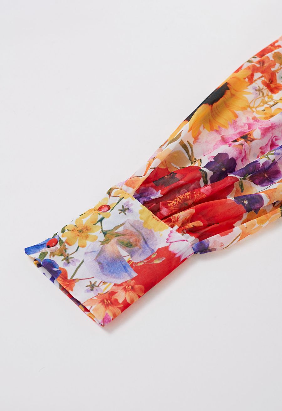 Garden Symphony Tie Waist Chiffon Dress