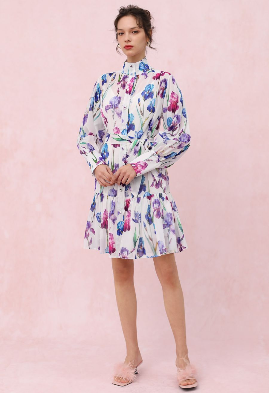 Serenity Bloom Tie Waist Chiffon Dress