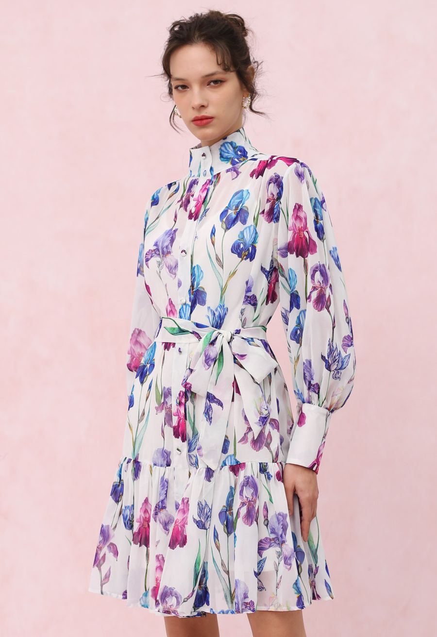 Serenity Bloom Tie Waist Chiffon Dress