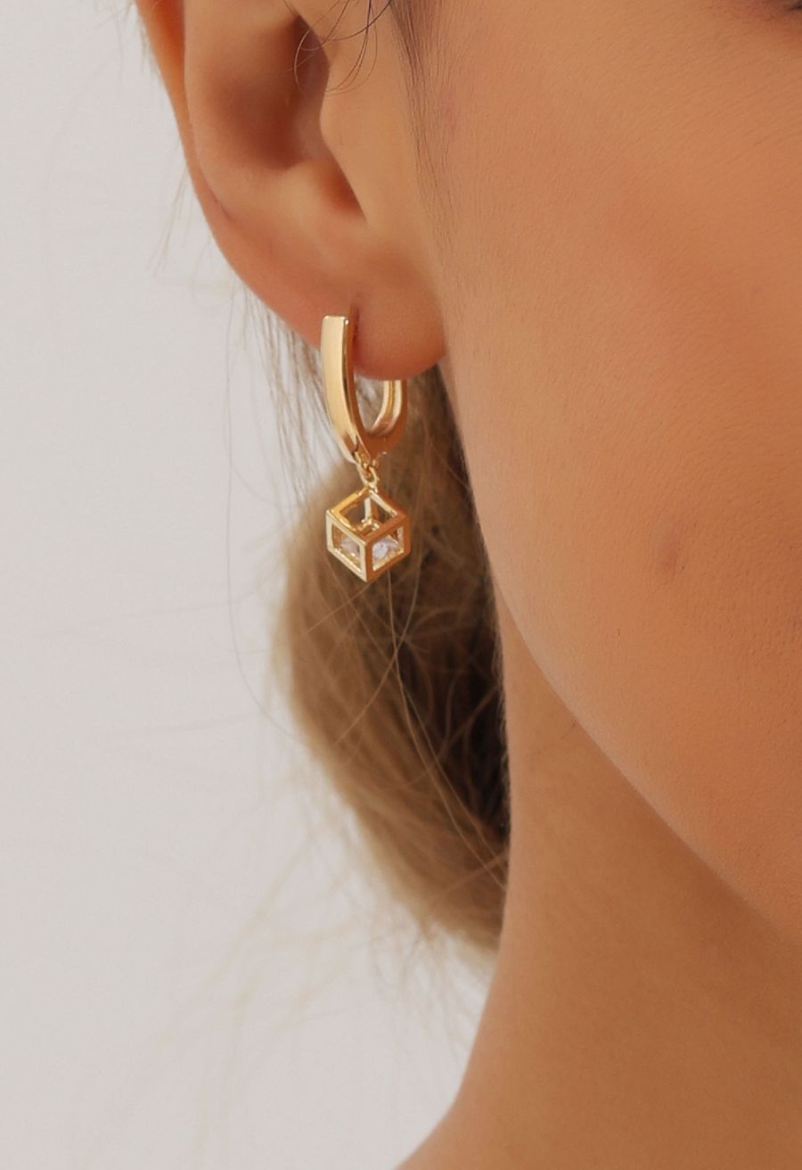 Hollow Out Cube Dangle Earrings