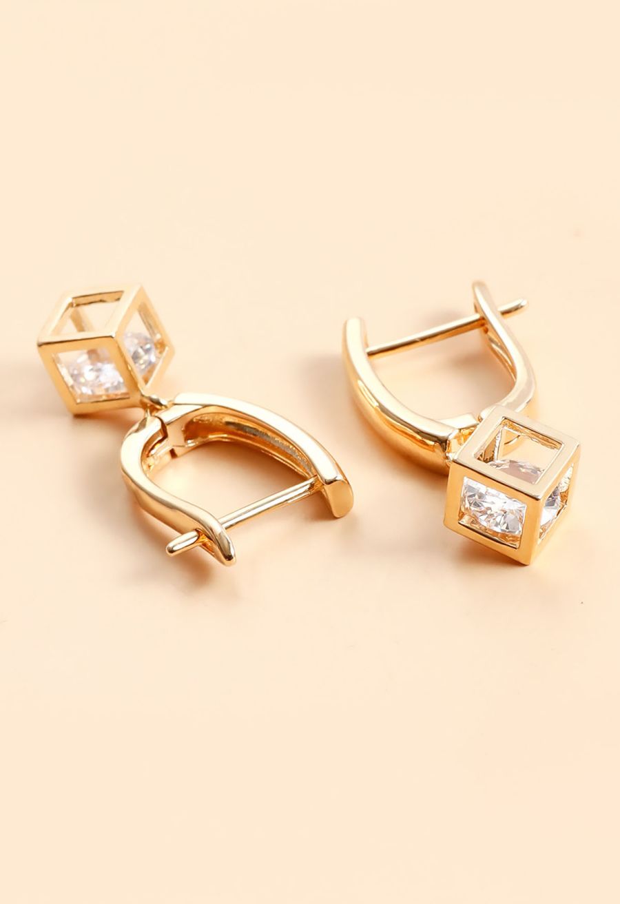 Hollow Out Cube Dangle Earrings