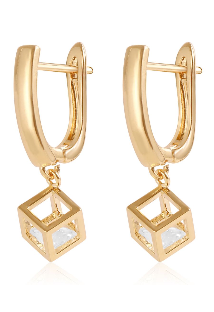 Hollow Out Cube Dangle Earrings