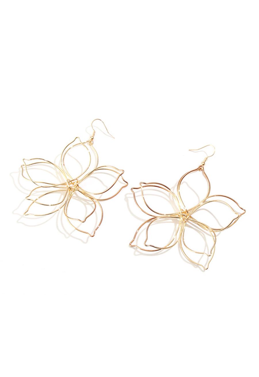Metal Flower-Shaped Hook Earrings