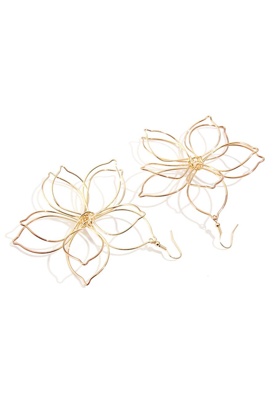 Metal Flower-Shaped Hook Earrings