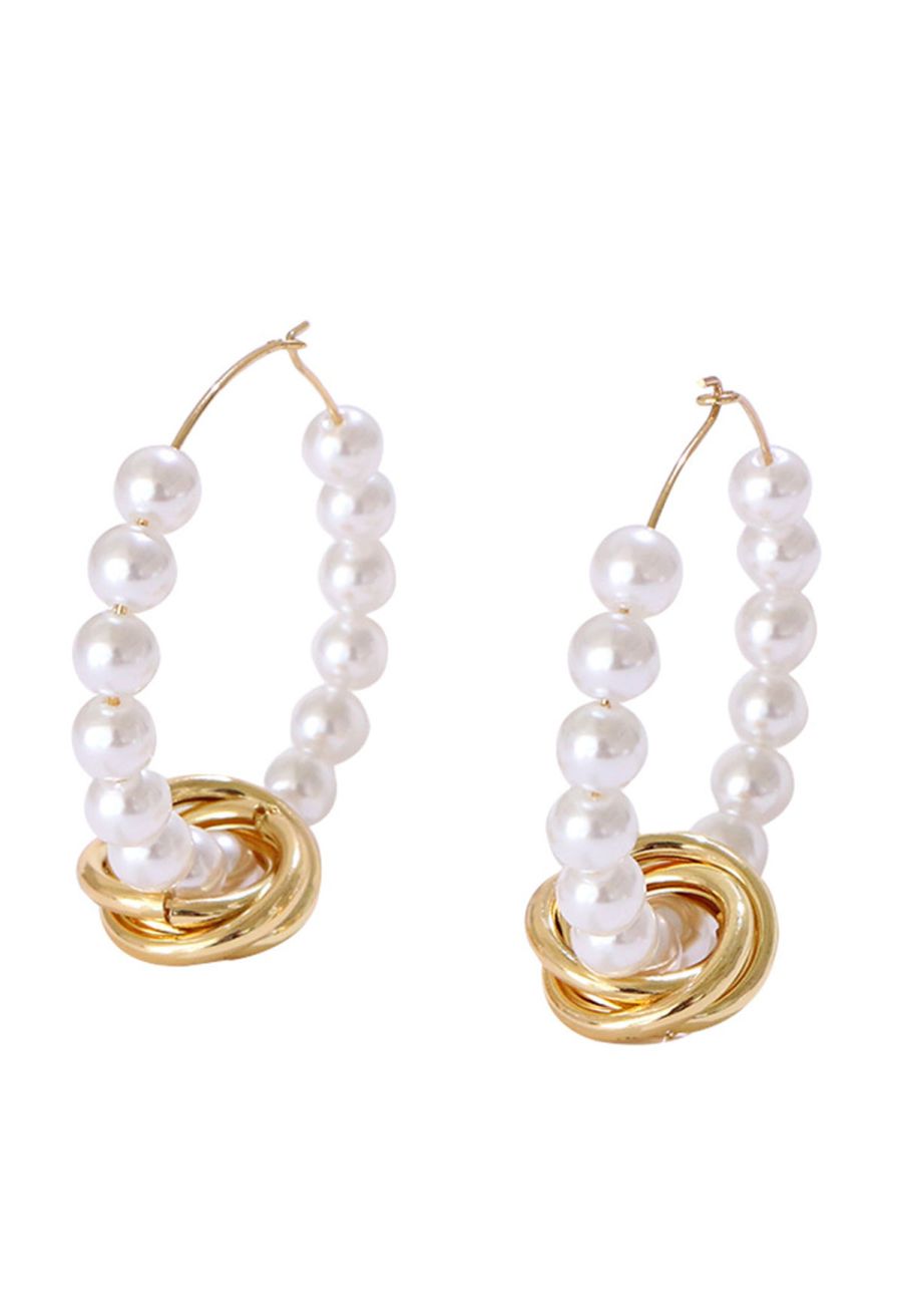 Pearl Twisted Metal Hoop Earrings