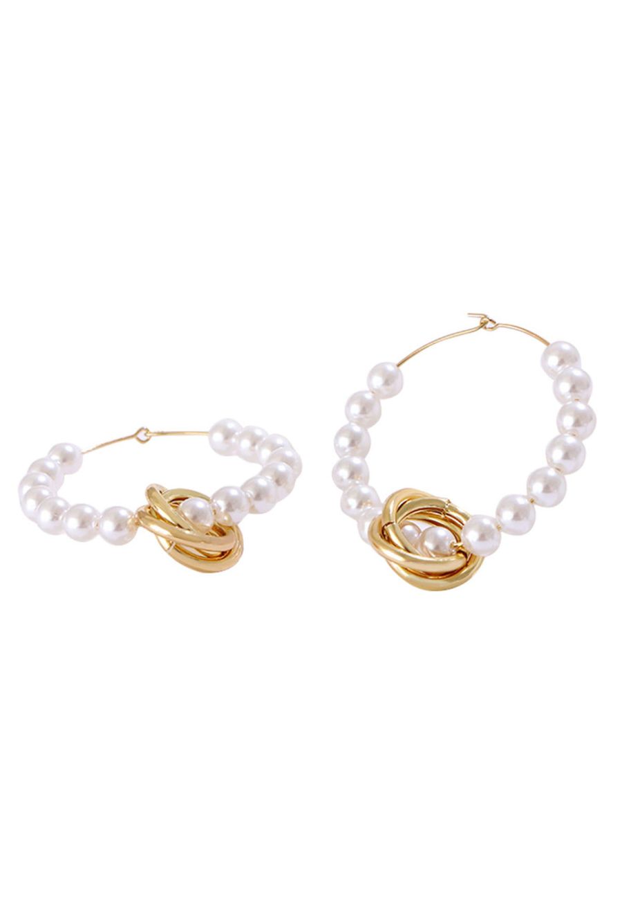 Pearl Twisted Metal Hoop Earrings