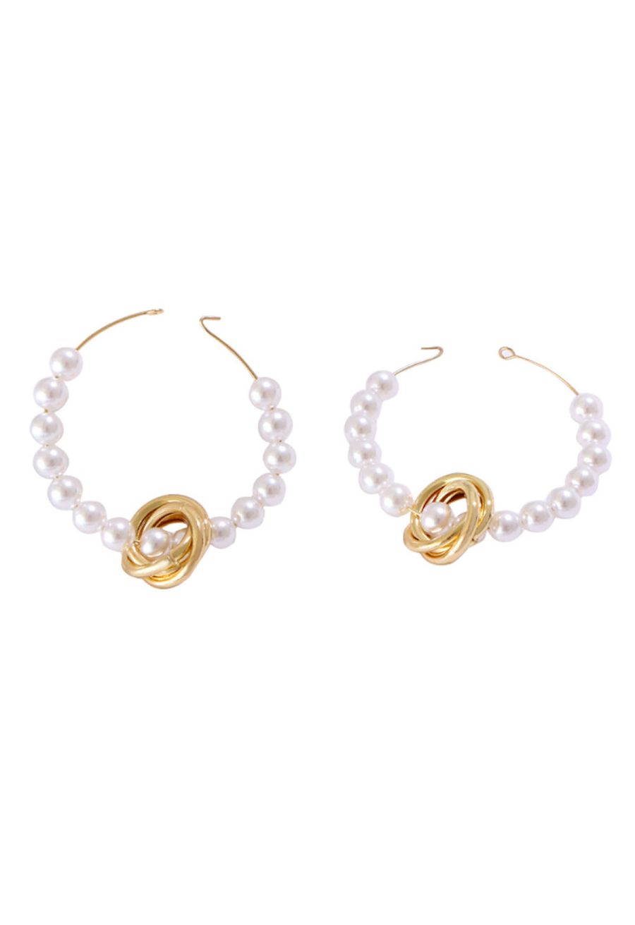 Pearl Twisted Metal Hoop Earrings