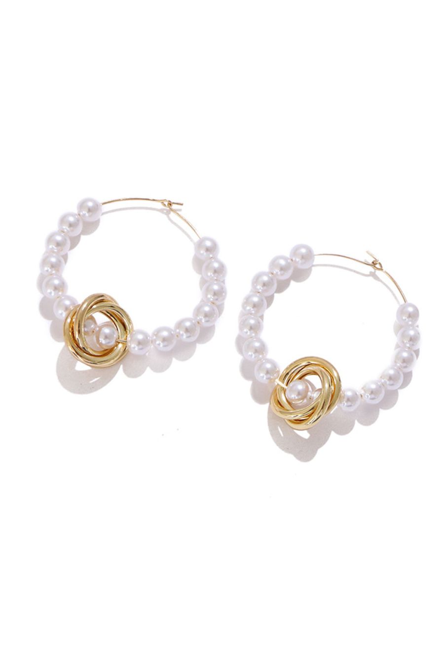 Pearl Twisted Metal Hoop Earrings