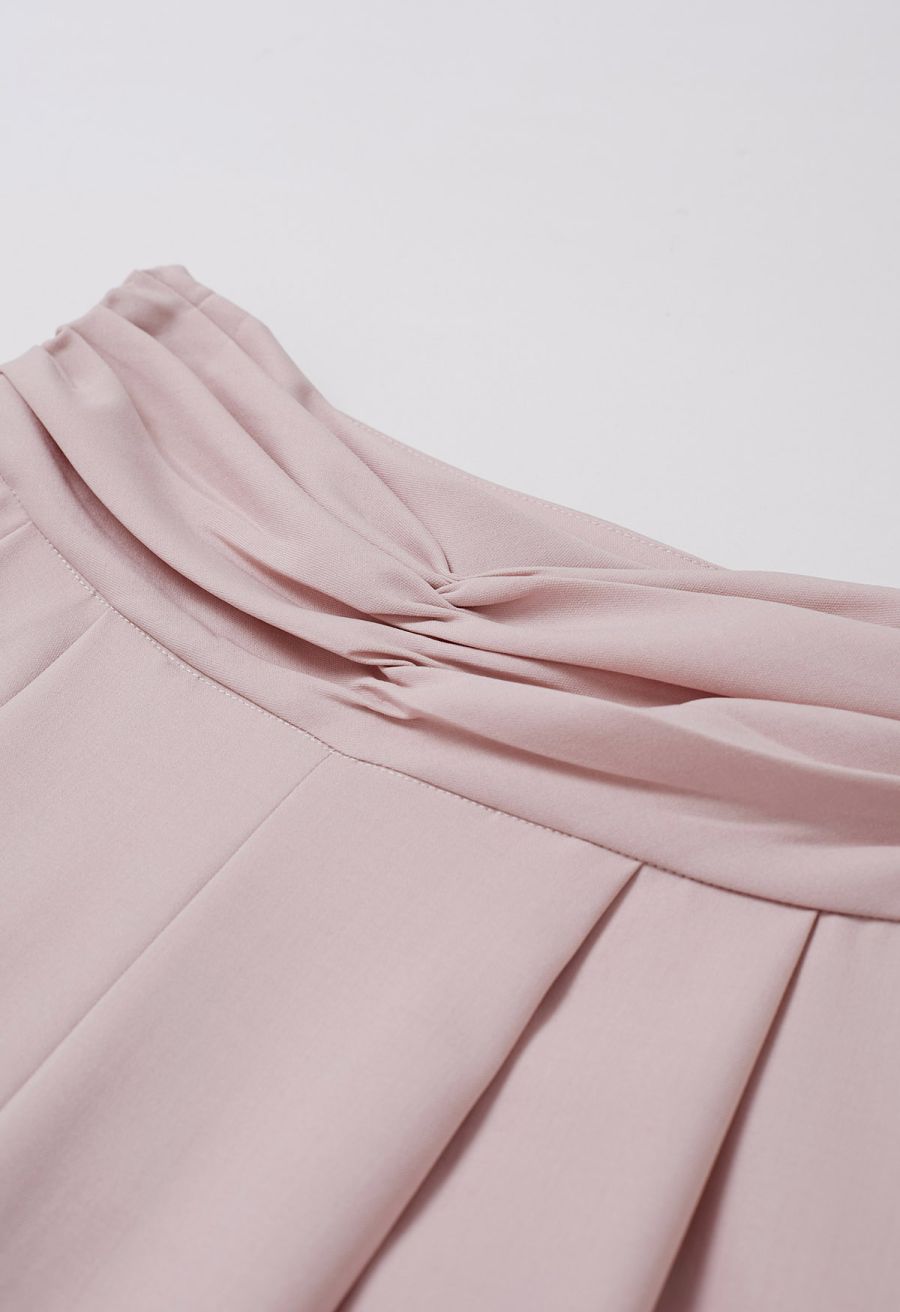 Ruched High Waist Pleated Wide-Leg Pants in Pink