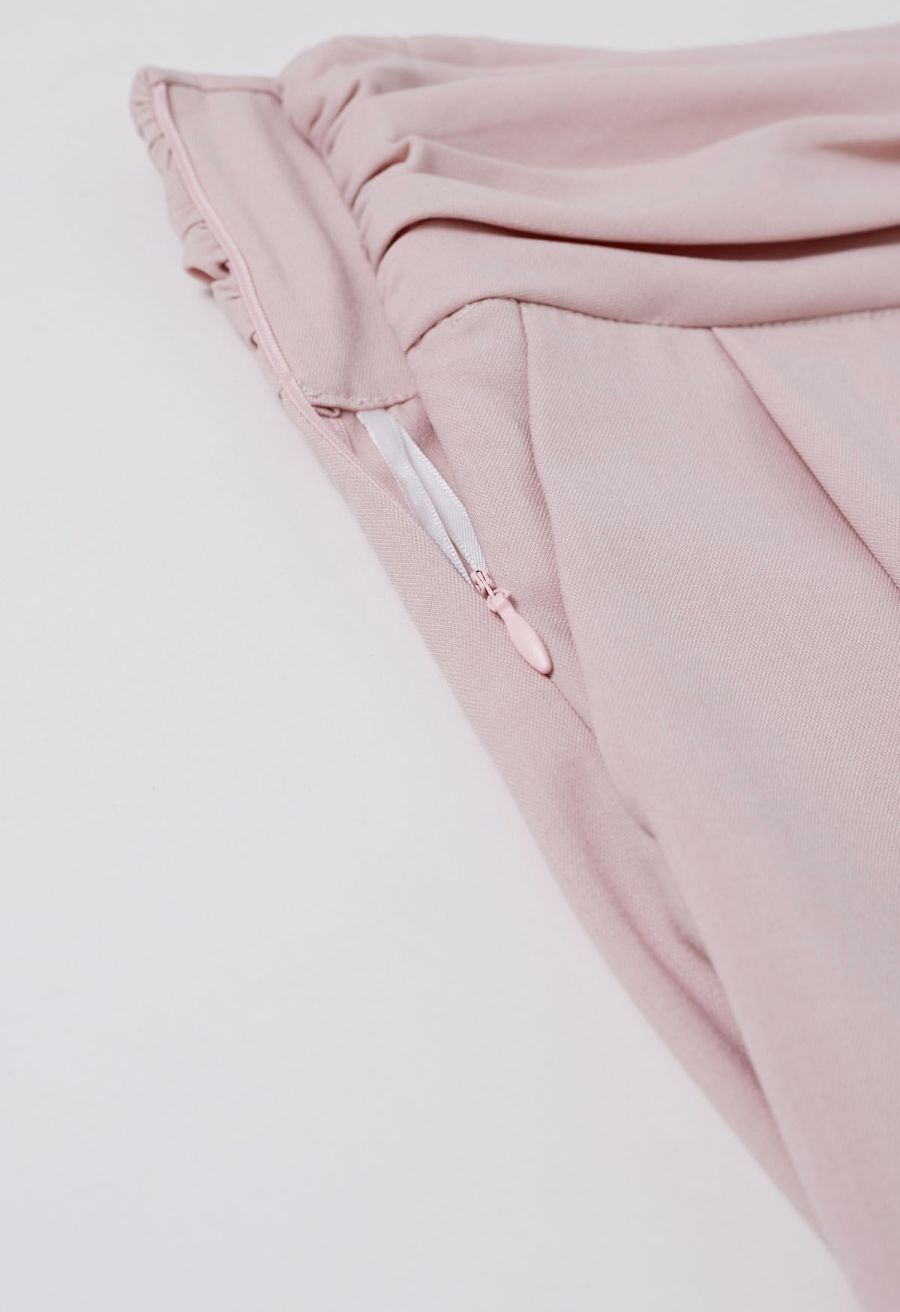Ruched High Waist Pleated Wide-Leg Pants in Pink