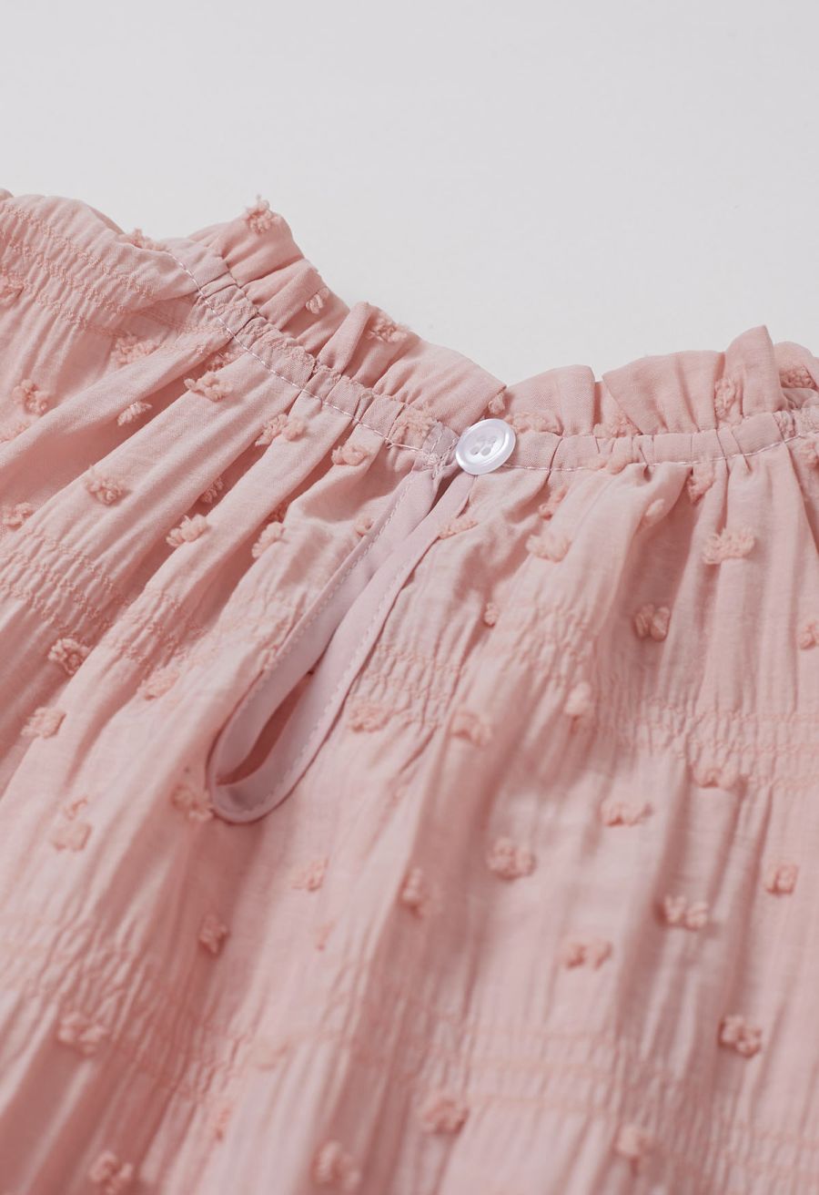 Flock Dot Trim Puff Sleeves Top in Peach