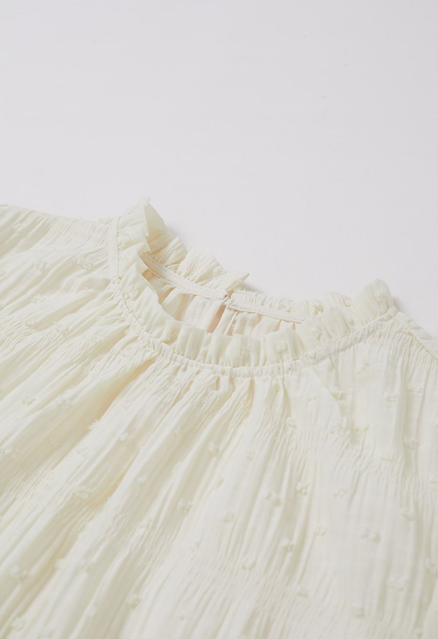 Flock Dot Trim Puff Sleeves Top in Light Yellow