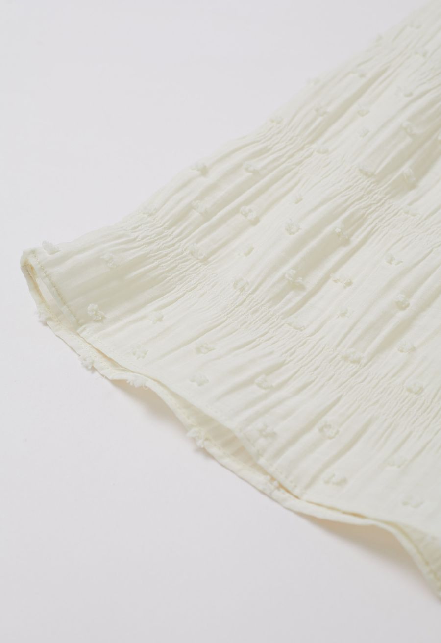 Flock Dot Trim Puff Sleeves Top in Light Yellow