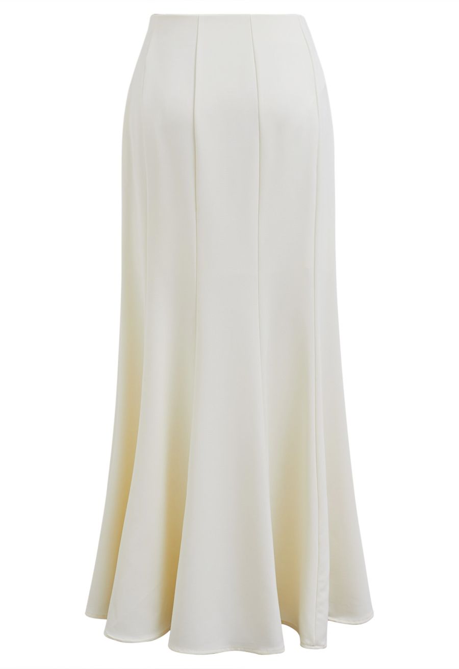 Seam Detailing Mermaid Maxi Skirt in Cream