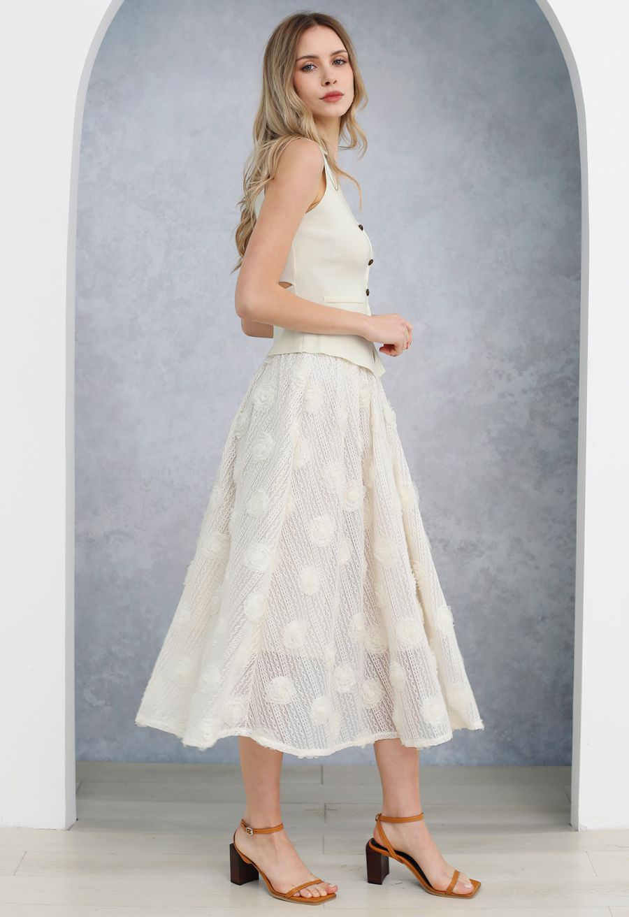 Cutout Back Buttoned Sleeveless Knit Top in White