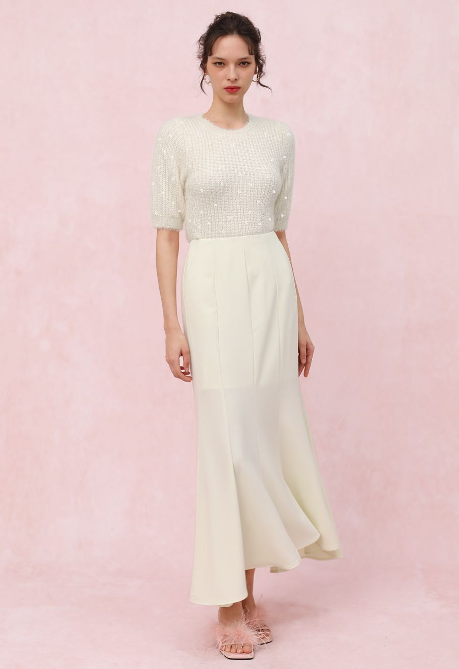Seam Detailing Mermaid Maxi Skirt in Cream